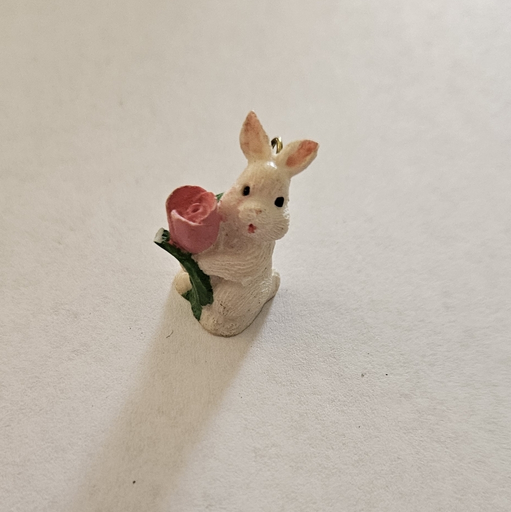 Bunny Rabbit Pendant Charm Holding Tulip Flower Vintage Easter